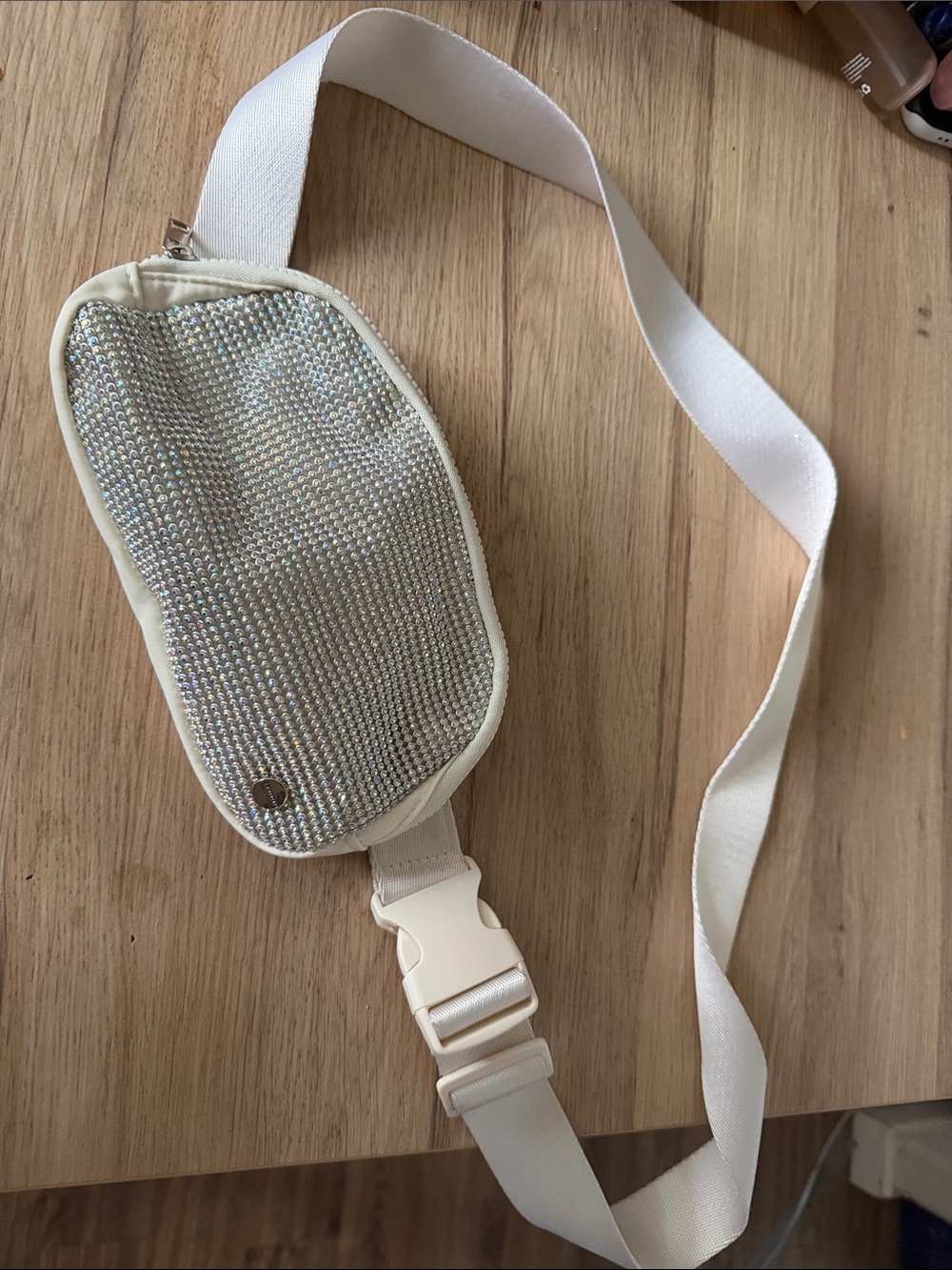 Studio Cream Crossbody Belt Bag with Crystal Front